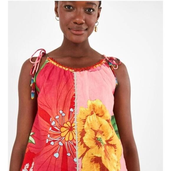 FARM Rio Tops - Farm Rio mixed garden tank top Size M Multicolor Linen Blend NEW #3